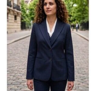 Calvin Klein Lux Navy Windowpane Single-Breasted Blazer - Peak Lapel